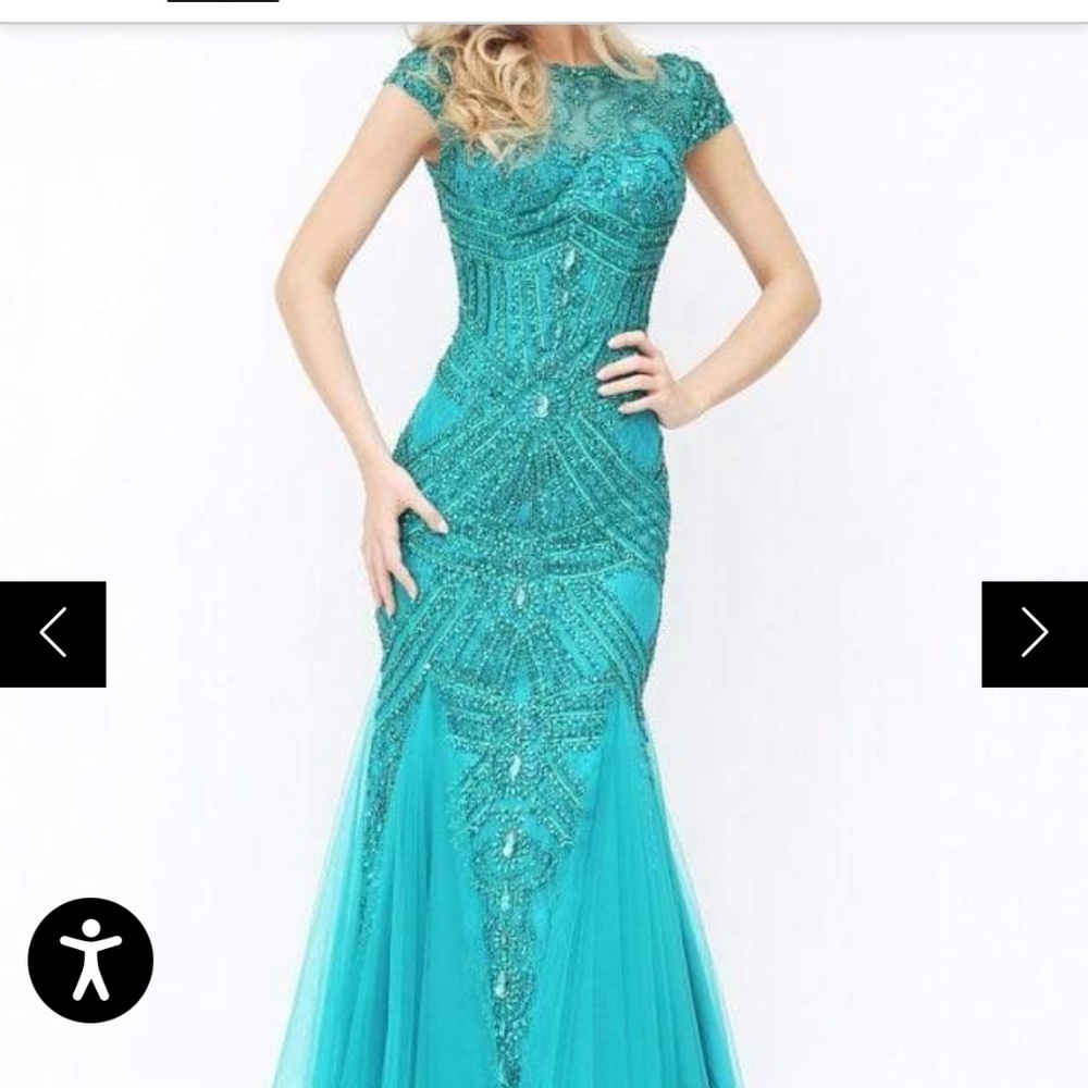 Sherri hill Teal beaded formal gown mermaid 50516